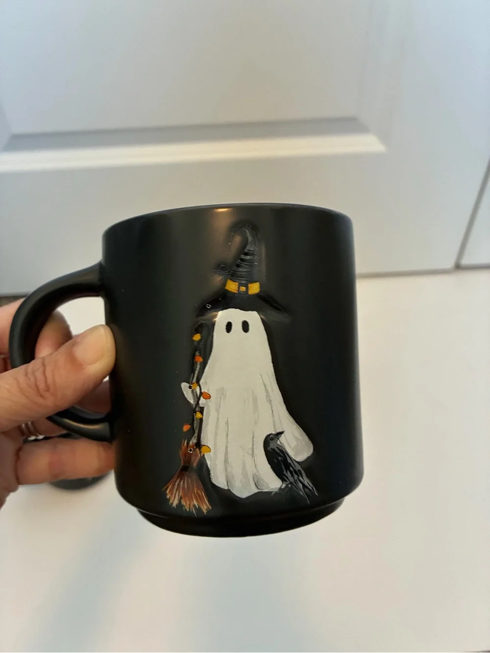Pottery Barn Black Ceramic Ghost Mugs - Set of 3